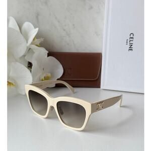 NEW Celine CL40253F Triomphe Cat Eye Ivory White Sunglasses